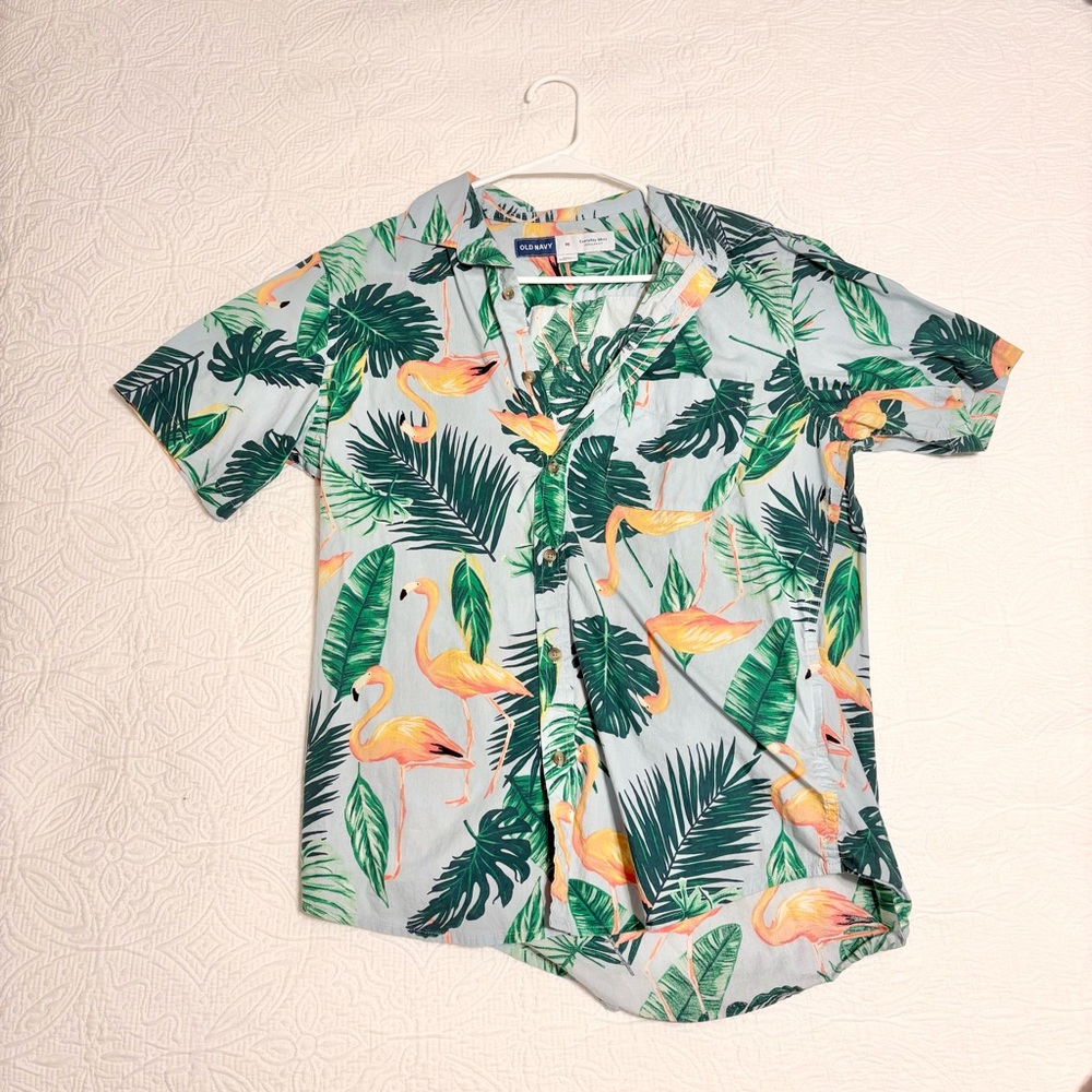 Old Navy Casual Button Down Shirt Green and Orange